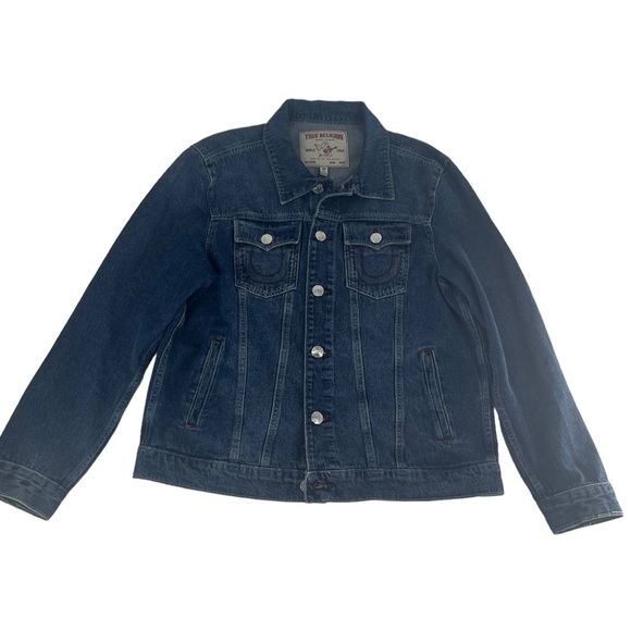 True Religion Other - True Religion Denim Jacket Mens Large Blue Trucker Y2K Hip Hop Jean Flap Pockets